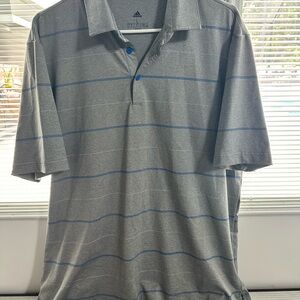 Adidas Gray and Blue Polo Shirt Classic Stripes